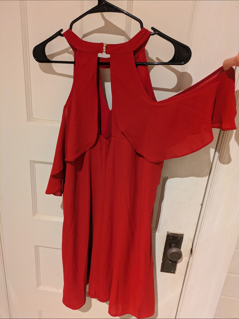 Candie's Red Cold-Shoulder Ruffle Mini Dress - Picture 6 of 6